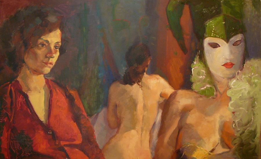 Mask Painting - Trio with Mask by Irena Jablonski Mask Painting - Trio with Mask by Irena Jablonski