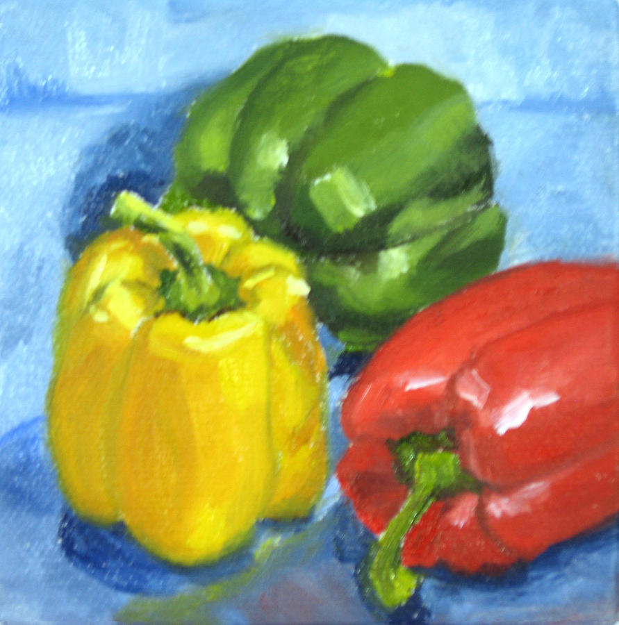Triple Peppers Painting by Vicki Brevell