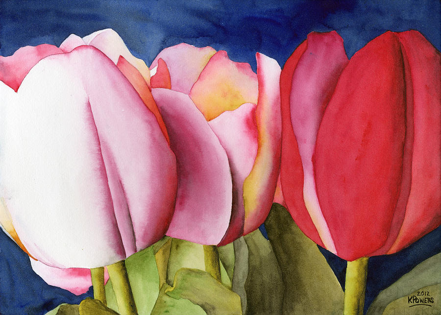 Triple Tulips Painting by Ken Powers