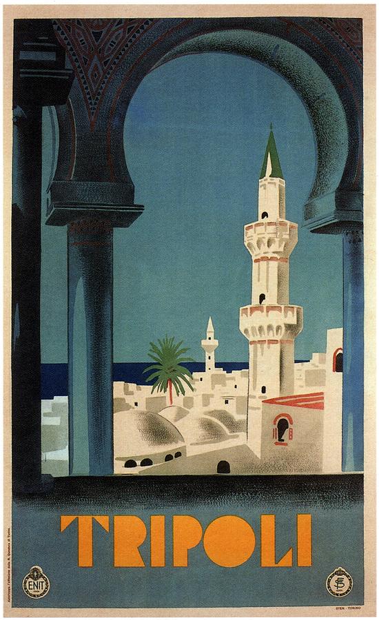 Tripoli, Libya - View of Mosque - Retro travel Poster - Vintage Poster Mixed Media by Studio Grafiikka