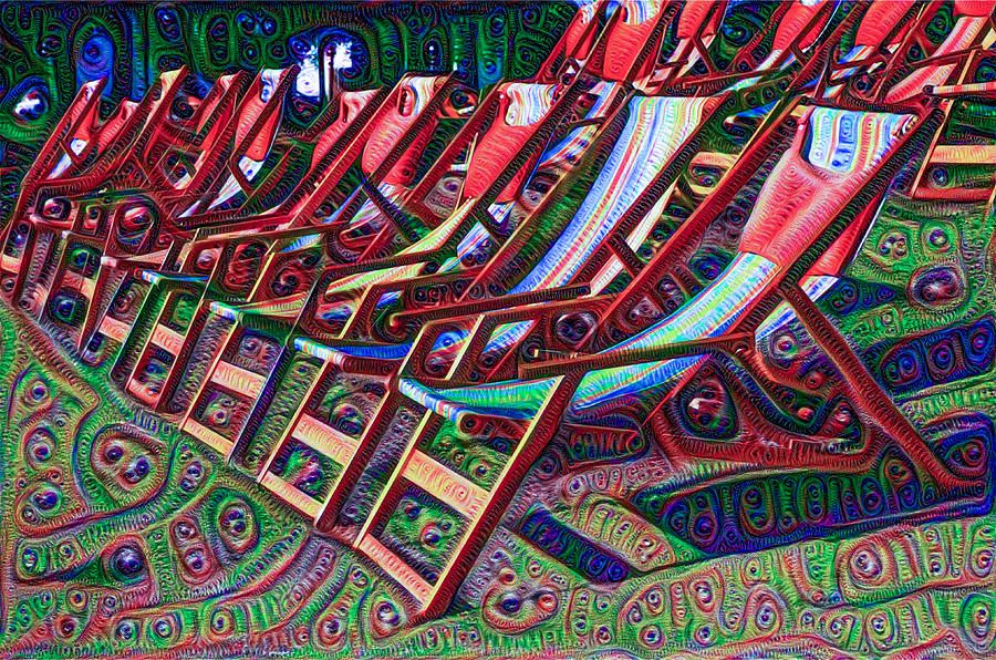 Trippy Beach Chairs Painting by Bill Cannon