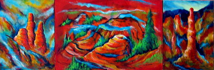 Canyons Painting - Triptych of Bryce Canyon by Murray Keshner