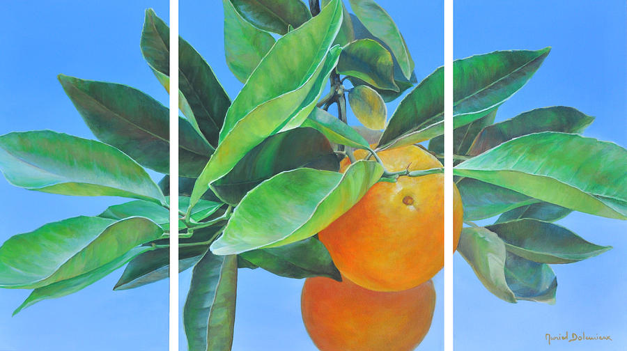 Triptyque Orange Painting by Muriel Dolemieux