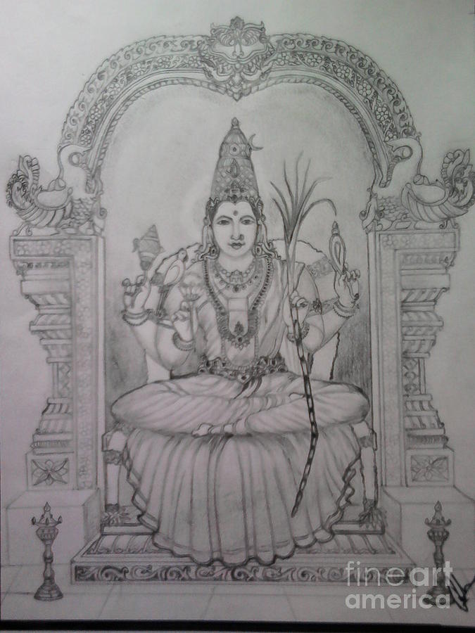 Tripura Sundari Drawing by Prithviraj Sanningannavar