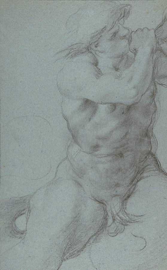 Triton Sounding a Conch Shell Drawing by Annibale Carracci