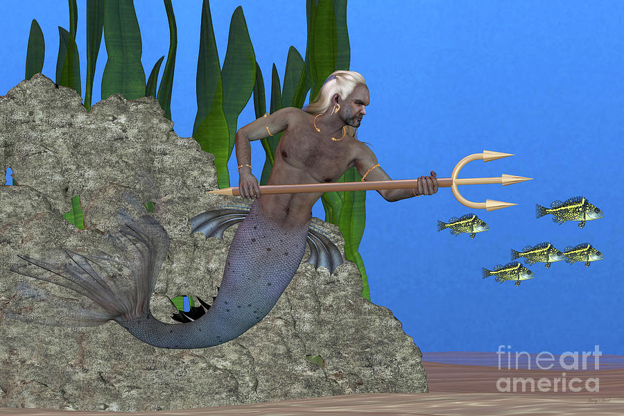 Fantasy Digital Art - Triton the Sea God by Corey Ford