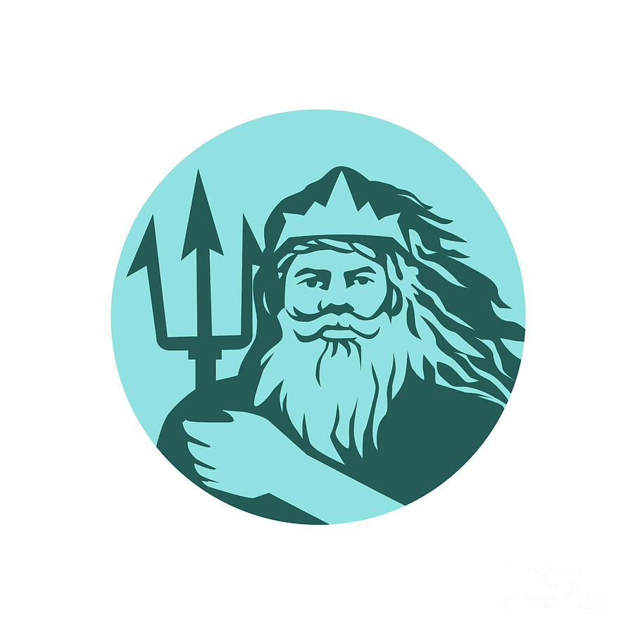 Triton Trident Front Circle Retro Digital Art By Aloysius Patrimonio