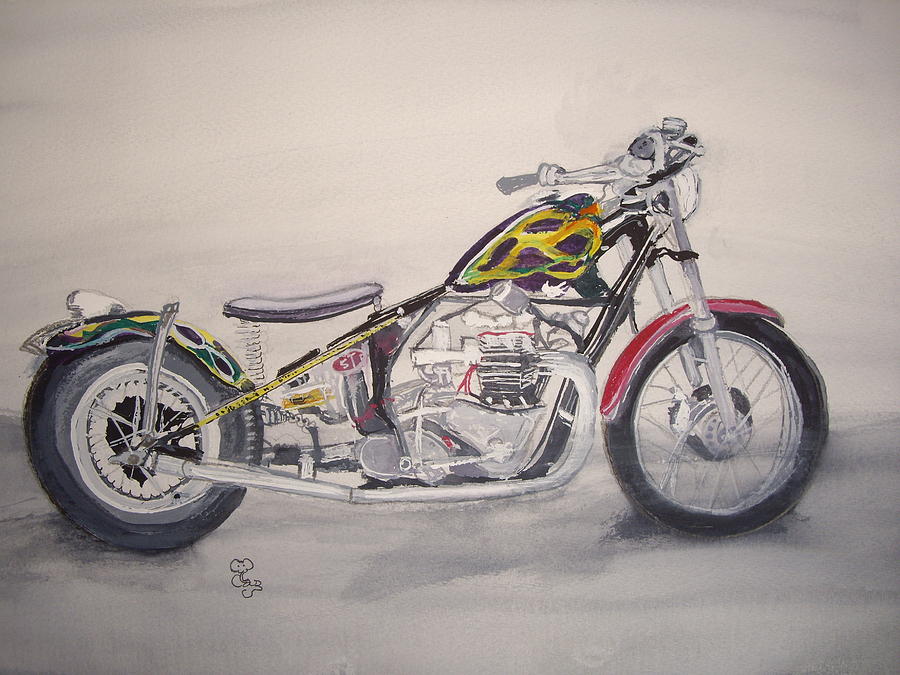 Triumph Bobber Painting by Carole Robins