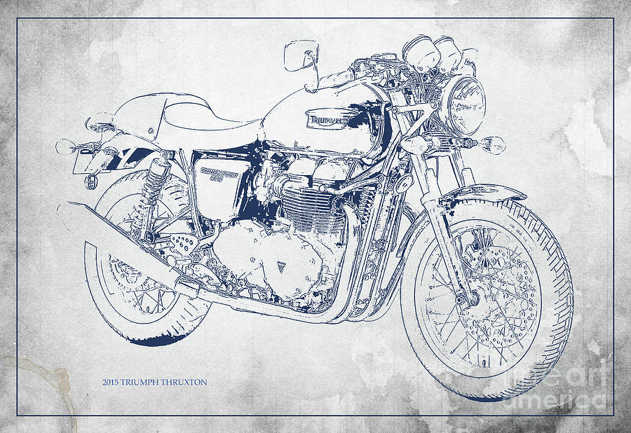 Grey Digital Art - Triumph Motorcycle original blueprint blue and grey. by Drawspots Illustrations