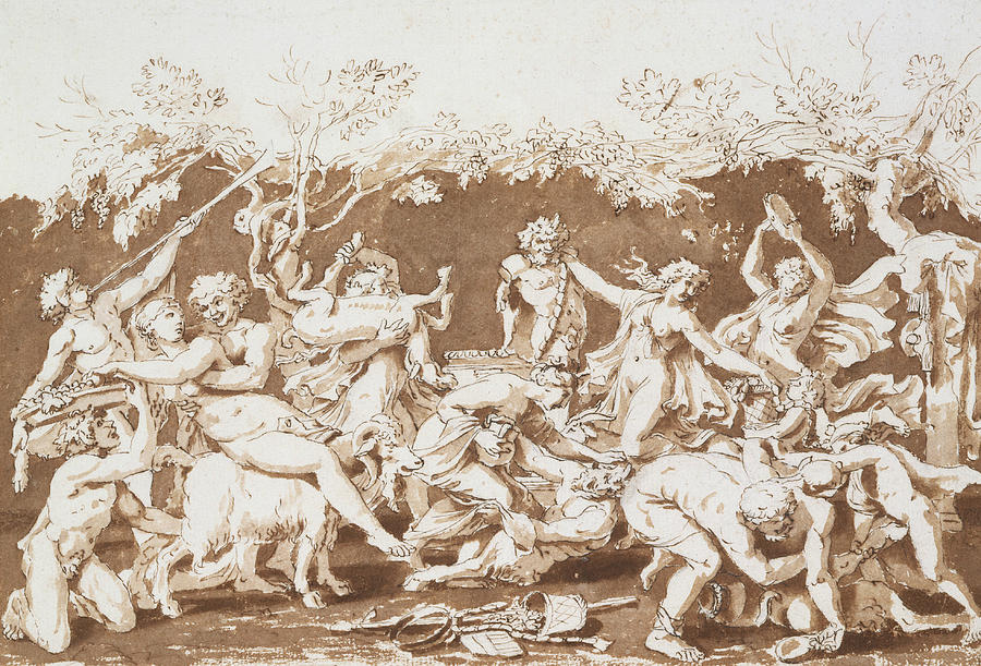 Triumph of Pan Drawing by Nicolas Poussin