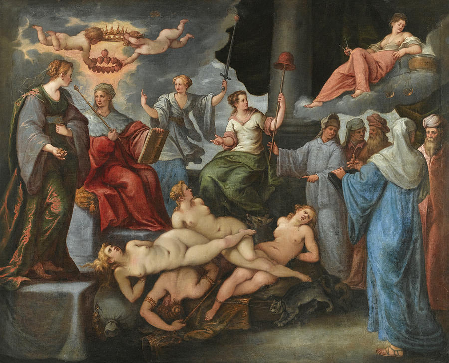 Triumph of the Virtues over the Vices Painting by Paolo Fiammingo
