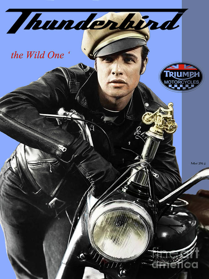 Marlon Brando Digital Art - Triumph Thunderbird 650 CC motorcycle, the Wild One, Marlon Brando by Thomas Pollart