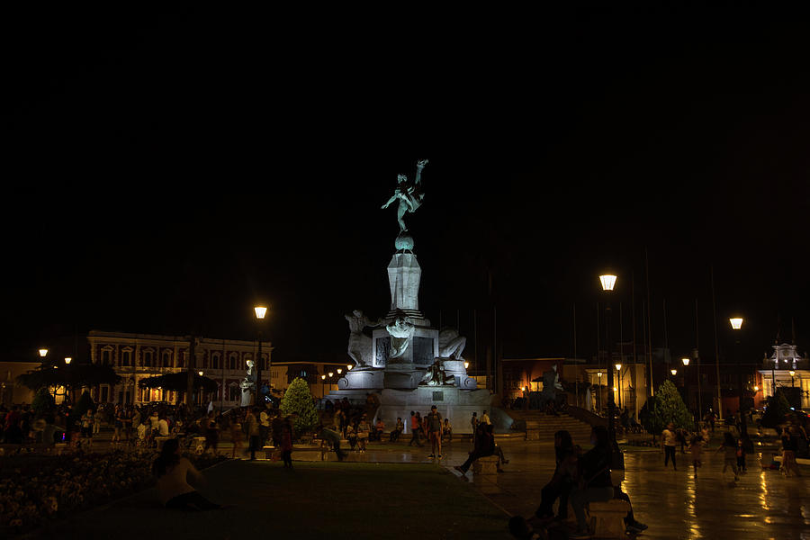 Trjillo Plaza de Armas at night Digital Art by Carol Ailles
