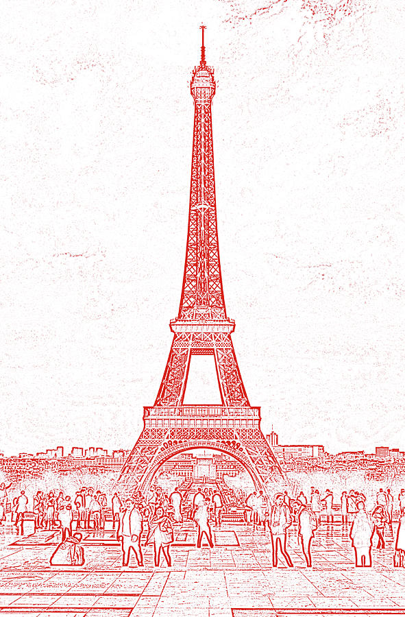 Trocadero Crowd Enjoying Eiffel Tower View Stamp Digital Art Digital Art by Shawn OBrien