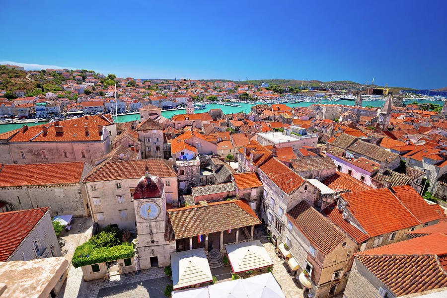 Trogir landmarks rooftops and turquoise sea view Photograph by Brch Photography