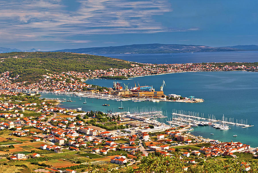 Trogir shipyard and Ciovo island aerial view Photograph by Brch Photography