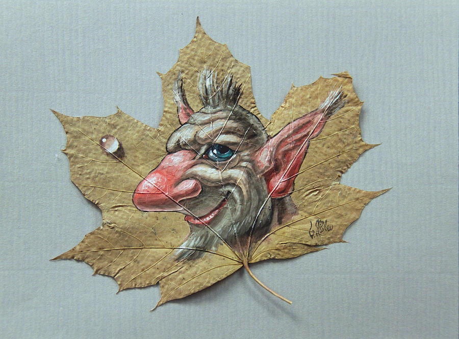 Troll on Maple Leaf Painting by Victor Molev