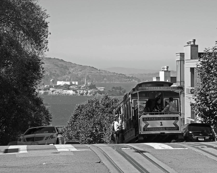 Trolley Descending into San Francisco Black and White Photograph by Toby McGuire
