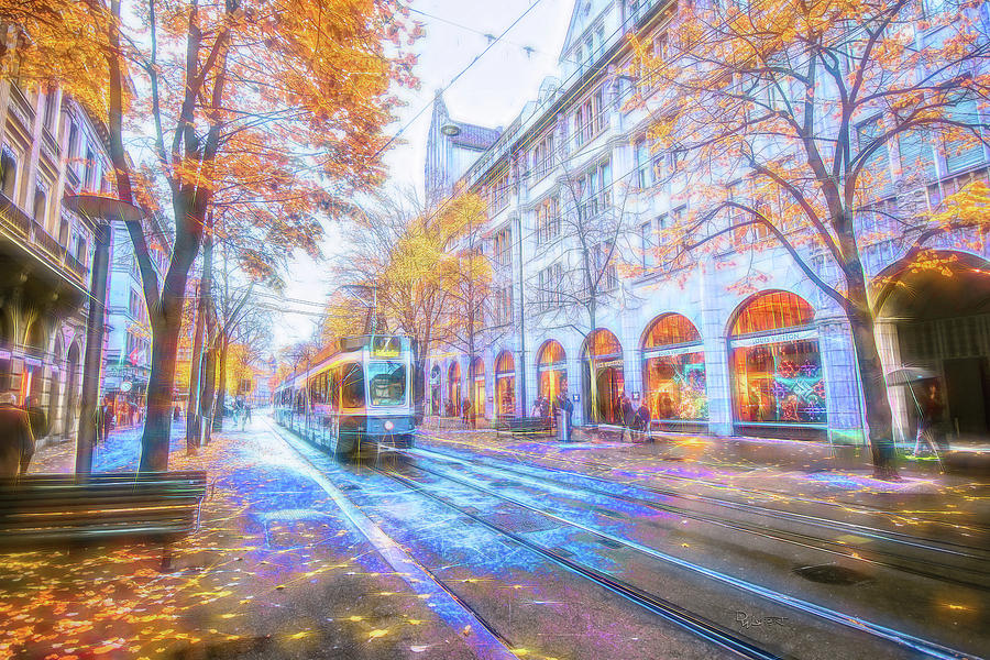 Trolley Street Scene Digital Art by David Luebbert
