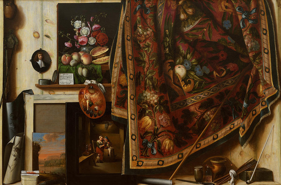Trompe loeil. A Cabinet in the Artists Studio Painting by Cornelis Norbertus Gysbrechts