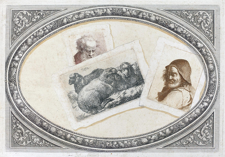 Trompe lOeil, Prints with Men and Sheep Painting by Francesco Londonio