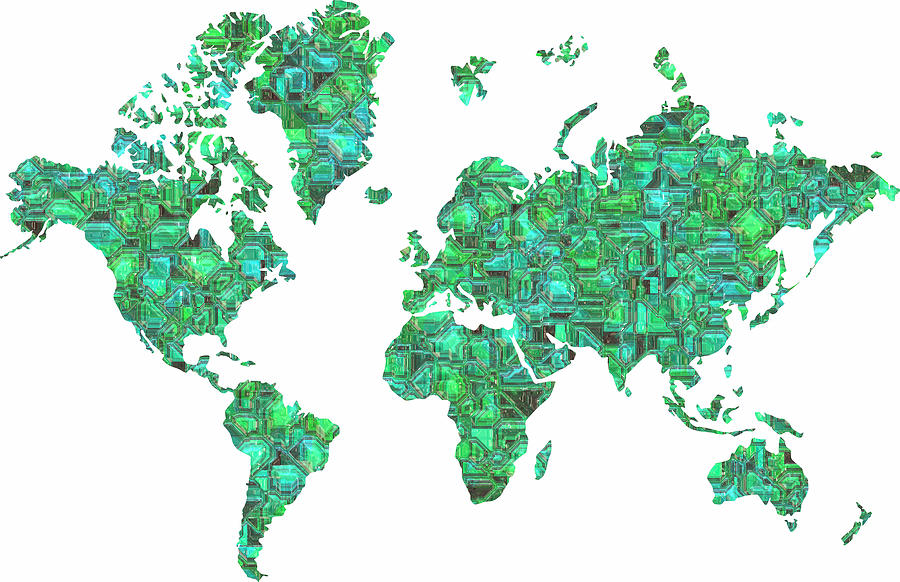 Tron World Map Digital Art by Luke Tyler