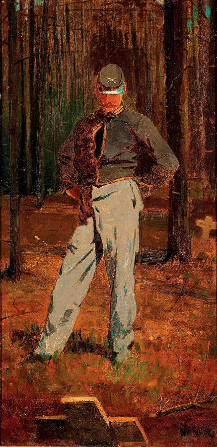 Trooper Meditating Beside a Grave Painting by Winslow Homer