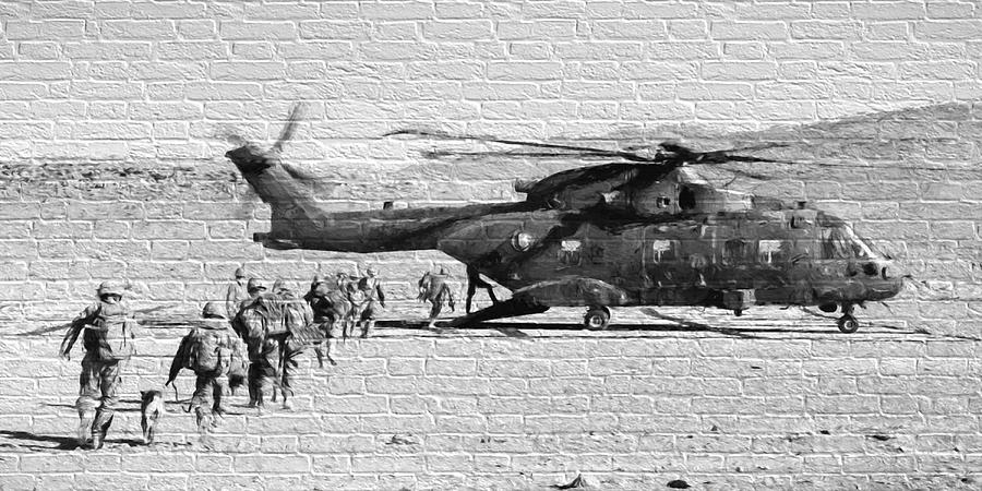 Troops boarding a Helicopter Digital Art by Roy Pedersen