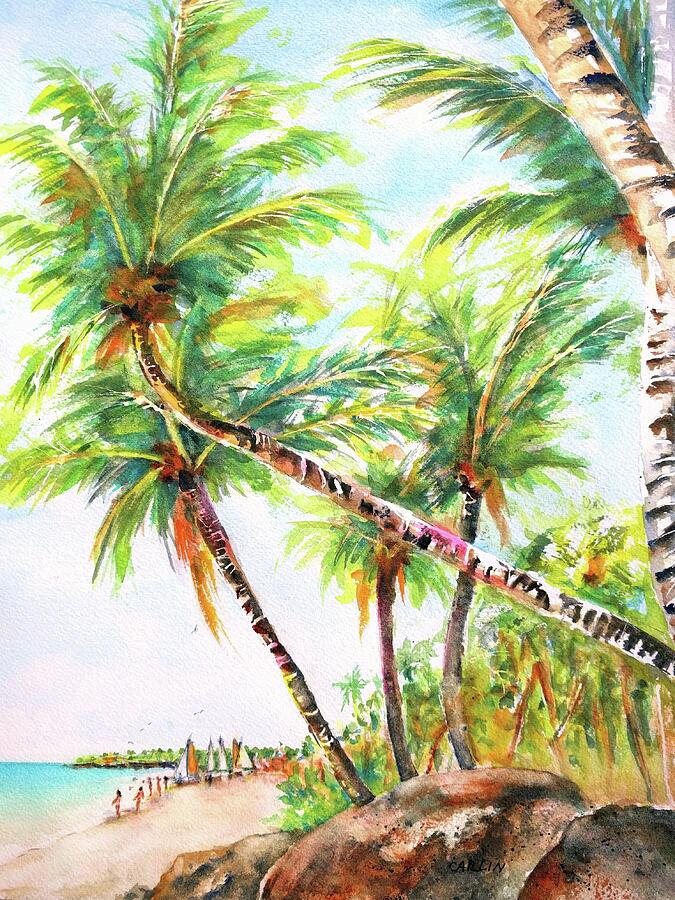 Tropical Beach Coconut Palms Painting by Carlin Blahnik CarlinArtWatercolor