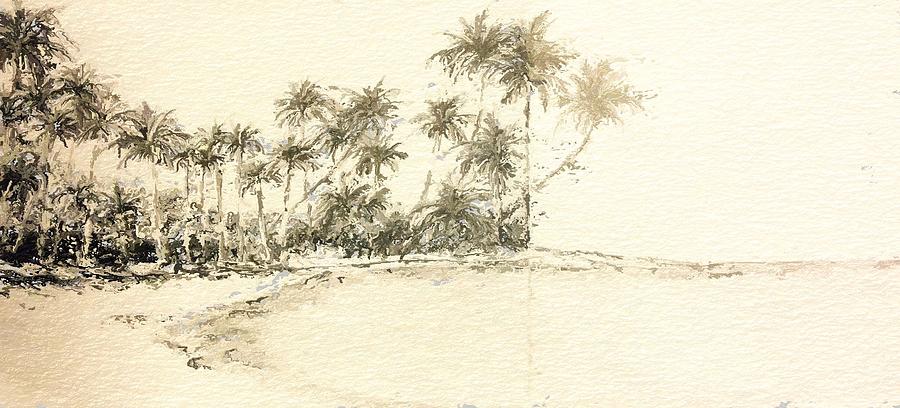 Tropical beach drawing Drawing by Anthony Fishburne