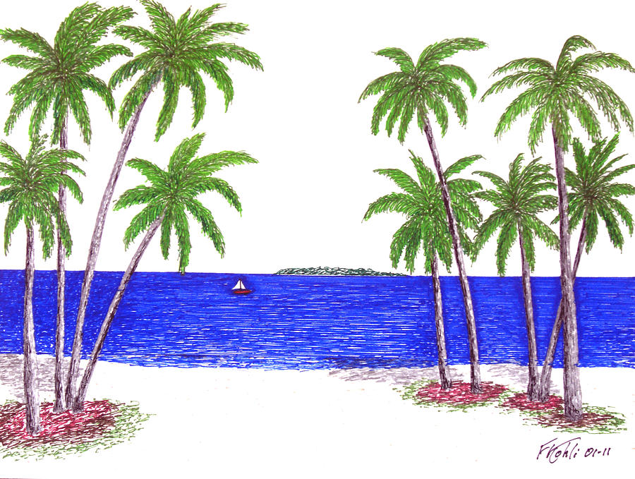 Tropical Beach Drawing by Frederic Kohli