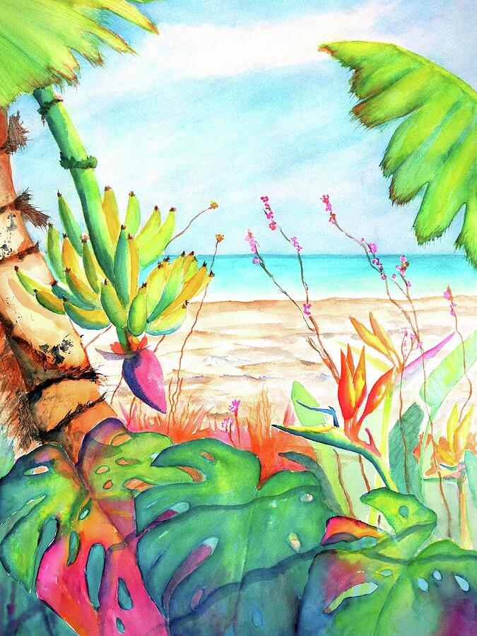 Tropical Beach Plants Ocean Front Painting by Carlin Blahnik CarlinArtWatercolor