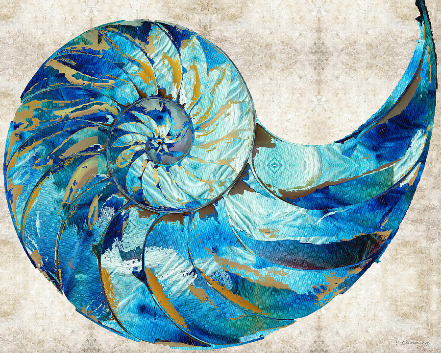 Tropical Blue Art - Nautilus Shell Bleu 2 - Sharon Cummings Painting by Sharon Cummings