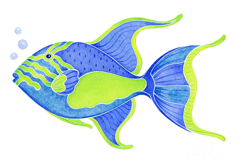 Tropical Blue Triggerfish Painting