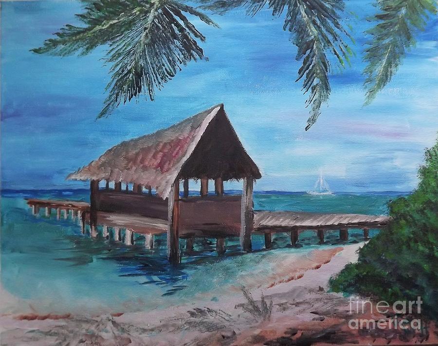 Tropical Boathouse Painting by Judy Via-Wolff