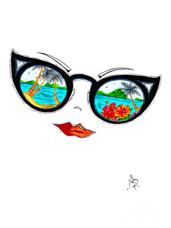 Flower Painting - Tropical Cat Eyes Sunglass Reflection Aroon Melane 2015 Collection by MADART by Megan Aroon