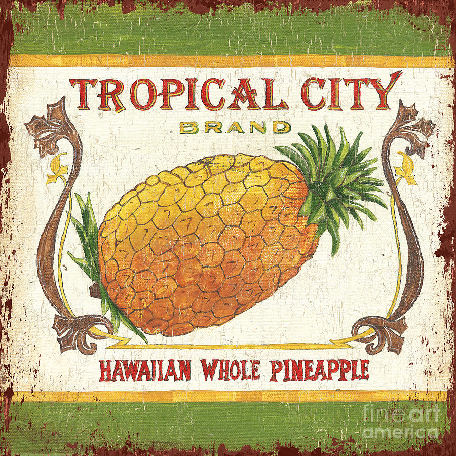 Vintage Painting - Tropical City Pineapple by Debbie DeWitt