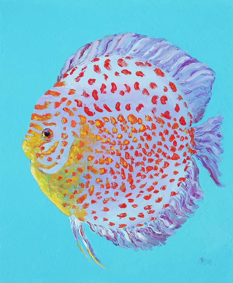Tropical Discus fish with red spots Painting by Jan Matson