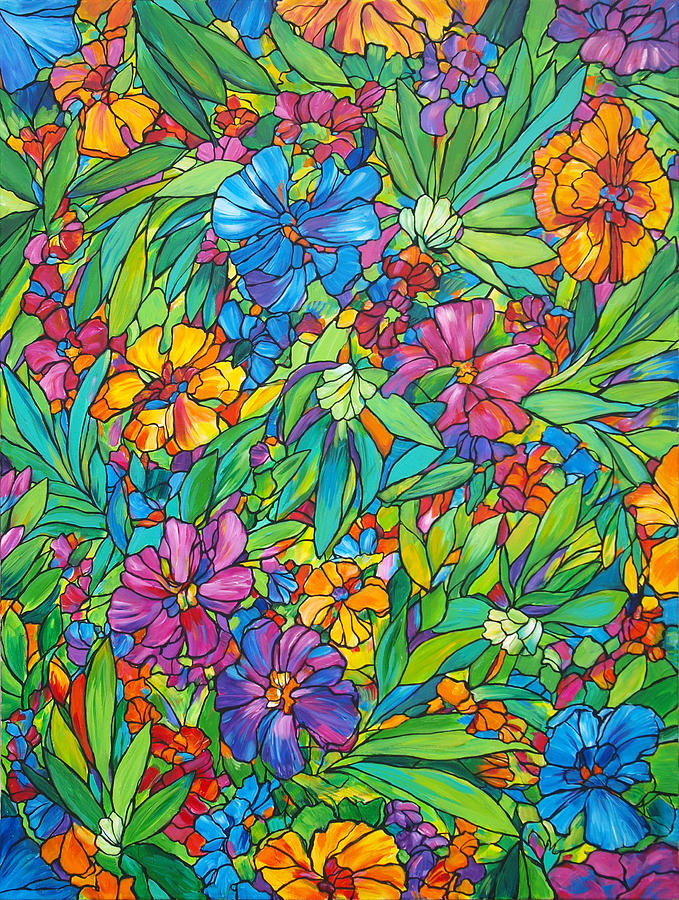 Flower Painting - Tropical Floral Fabric by Judi Krew