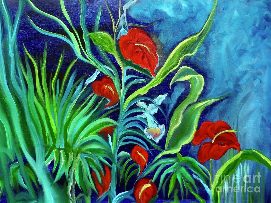 Anthurium Jungle Painting by Jenny Lee