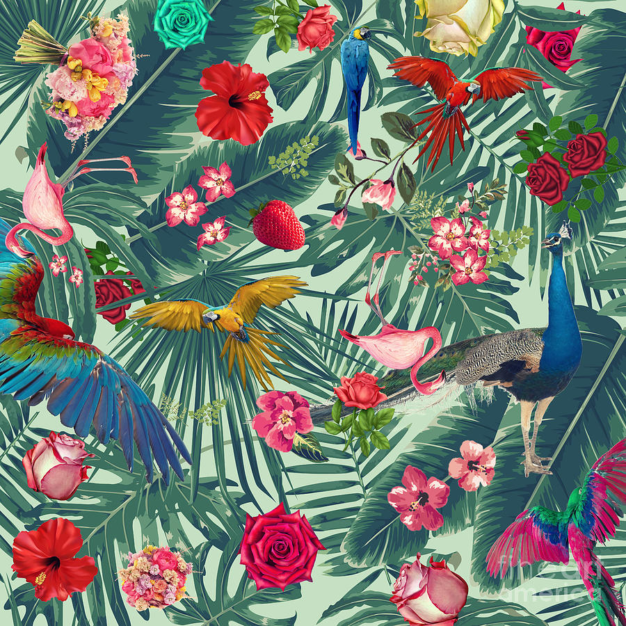 Nature Pattern Digital Art - Green Tropical Paradise  by Mark Ashkenazi