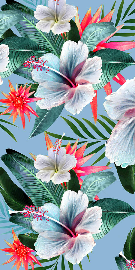 Beach Decor Photograph - Tropical hibiscus banana palm leaf by Chrissy Ink