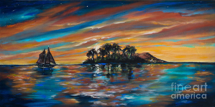 Tropical Island at Sunset Painting by Linda Olsen