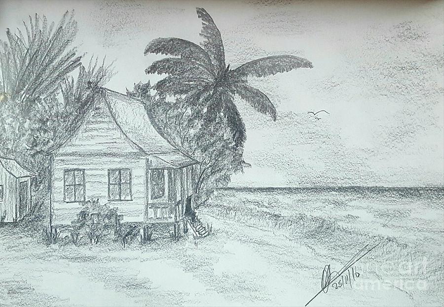Tropical Island Sea Drawing by Collin A Clarke