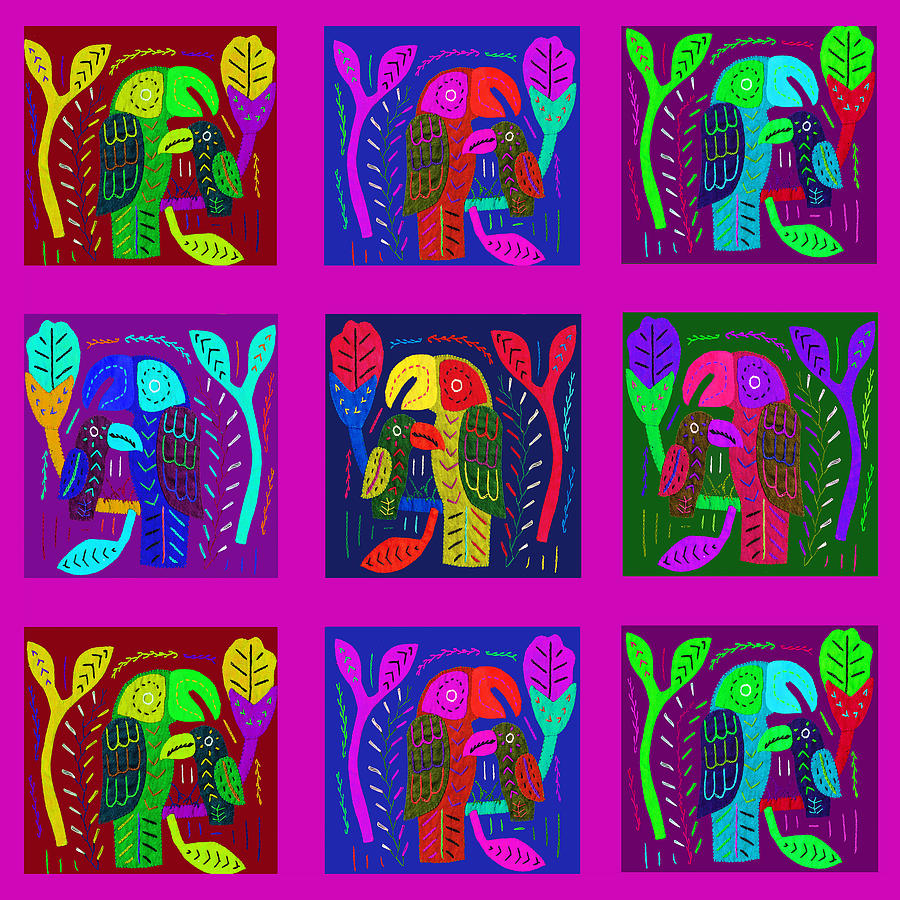 Tropical Jungle Parrots Digital Art by Vagabond Folk Art - Virginia Vivier