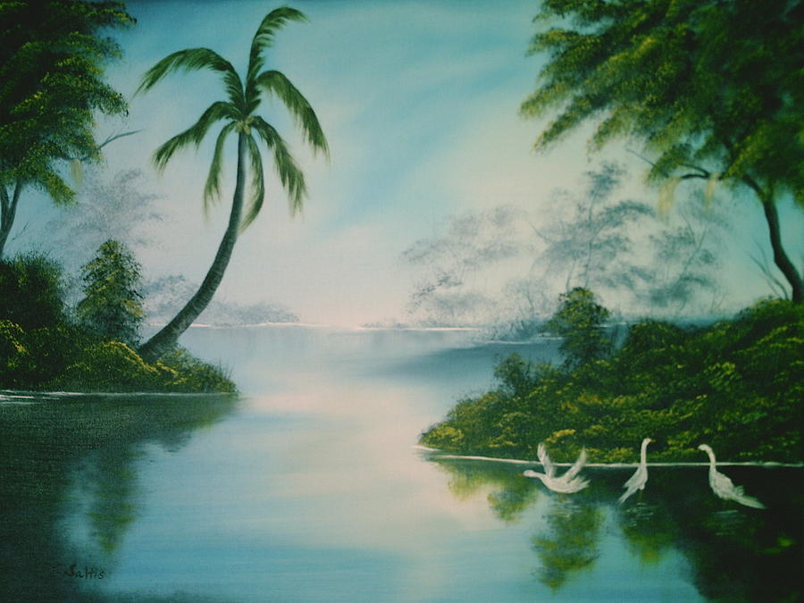 Tropical Lagoon Painting by Jim Saltis