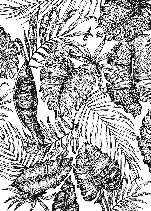 Tropical Leaf Print Drawing by Jessica Mileur.