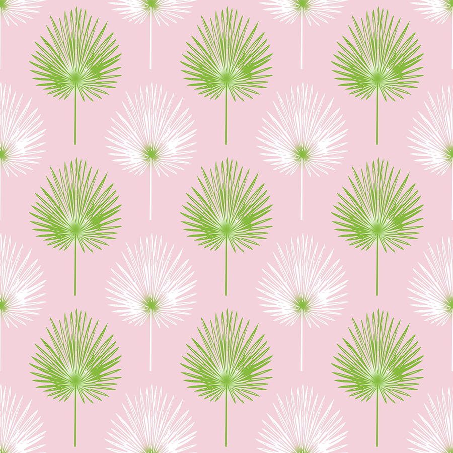Tropical Leaves on Pink 2- Art by Linda Woods Mixed Media by Linda Woods