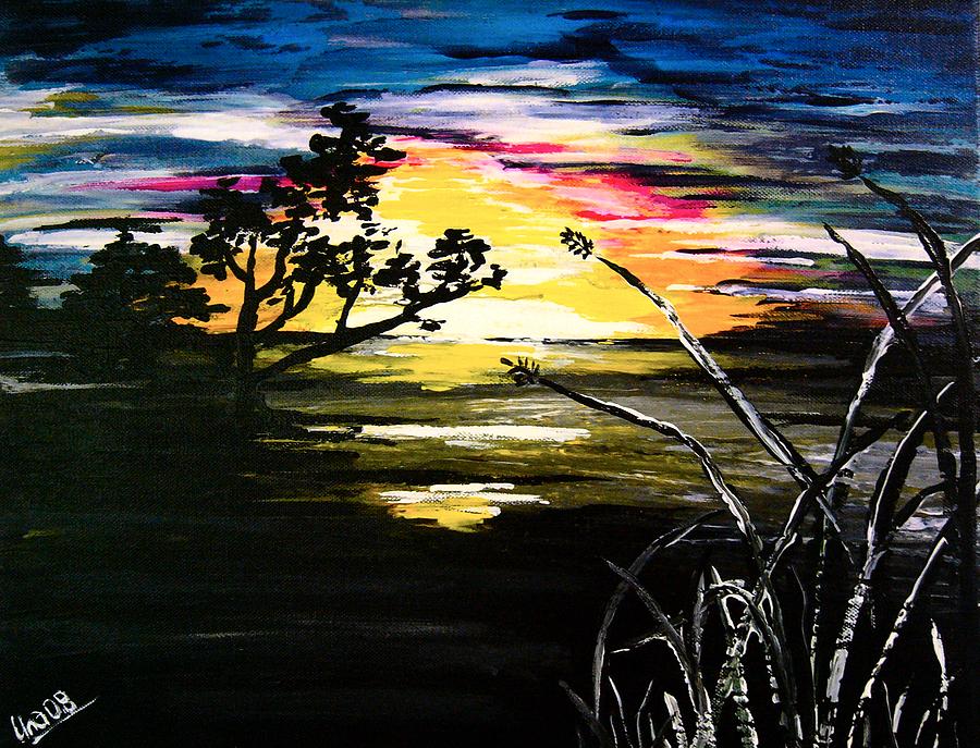 Sunset Painting - Tropical Monsoon Sunset by Una  Miller