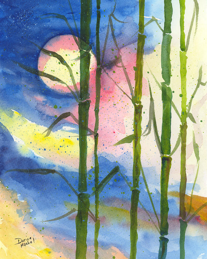 Sunset Painting - Tropical Moonlight and Bamboo by Darice Machel McGuire